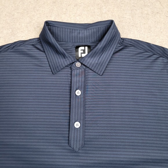 FootJoy Golf Polo Shirt Mens XL Blue Striped‎ Short Sleeve Performance Logo - Picture 2 of 10
